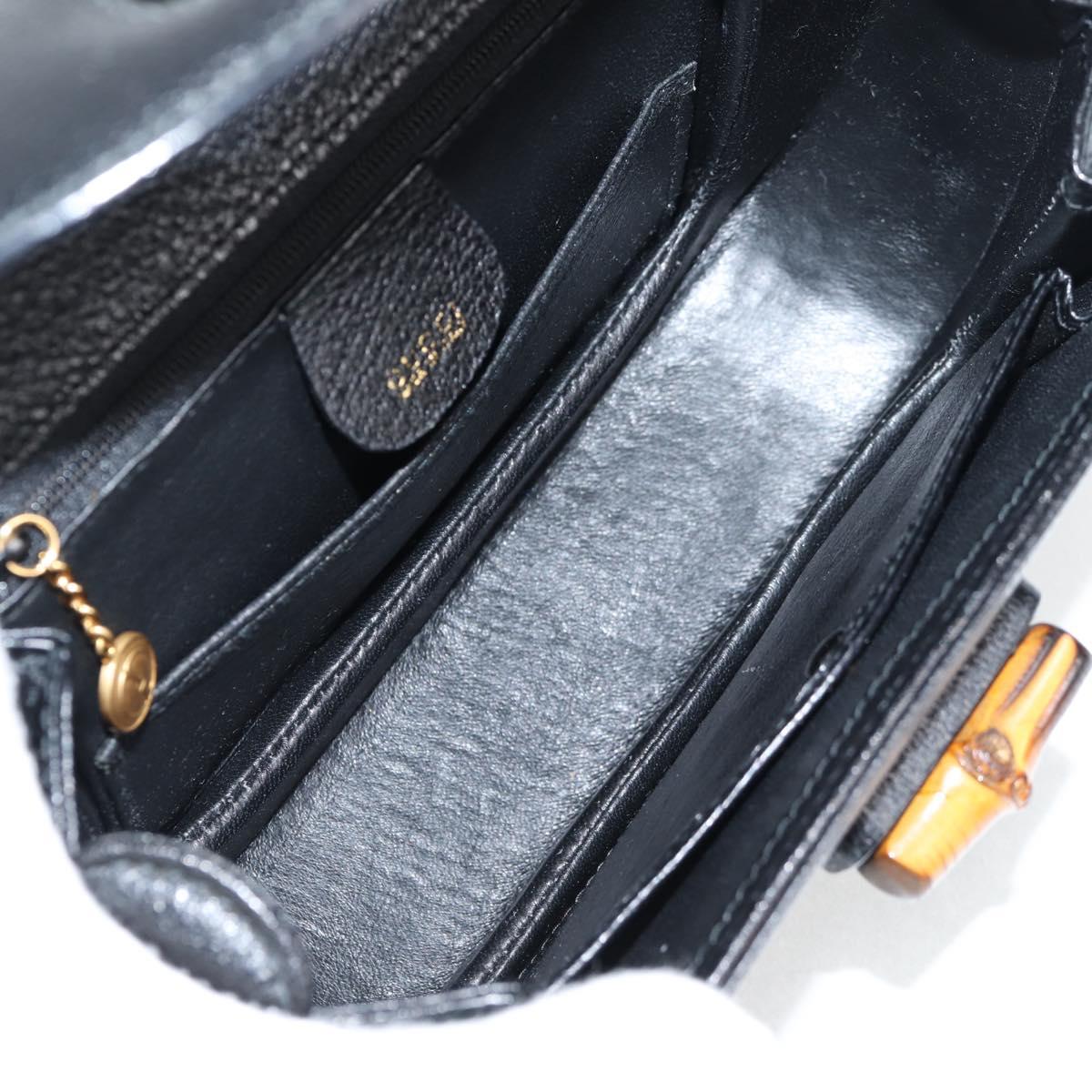 GUCCI Bamboo Hand Bag Leather Black Gold 001 1781 1577 0 Auth 137706A