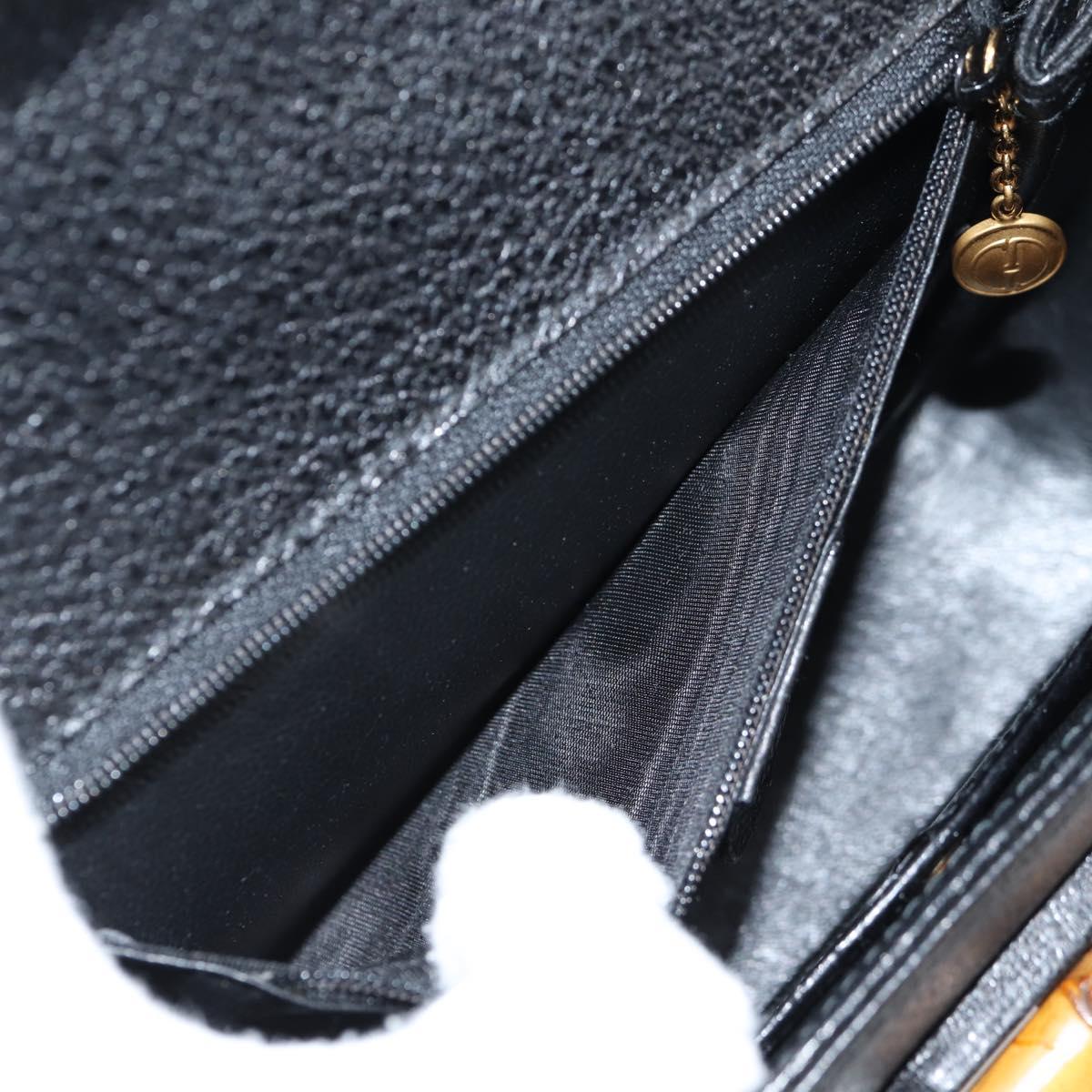 GUCCI Bamboo Hand Bag Leather Black Gold 001 1781 1577 0 Auth 137706A