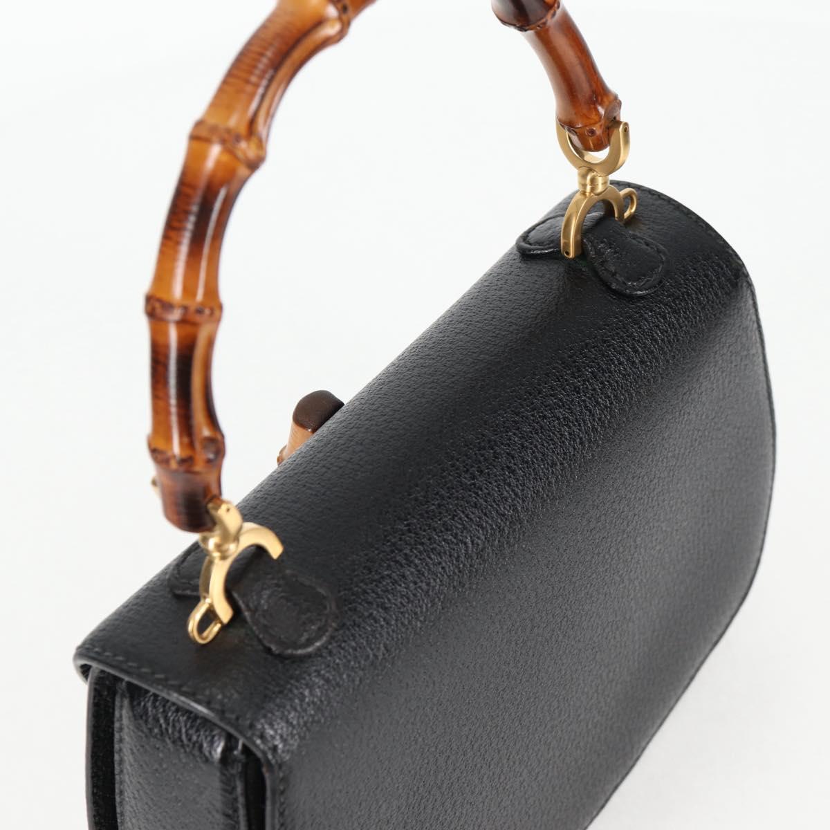 GUCCI Bamboo Hand Bag Leather Black Gold 001 1781 1577 0 Auth 137706A