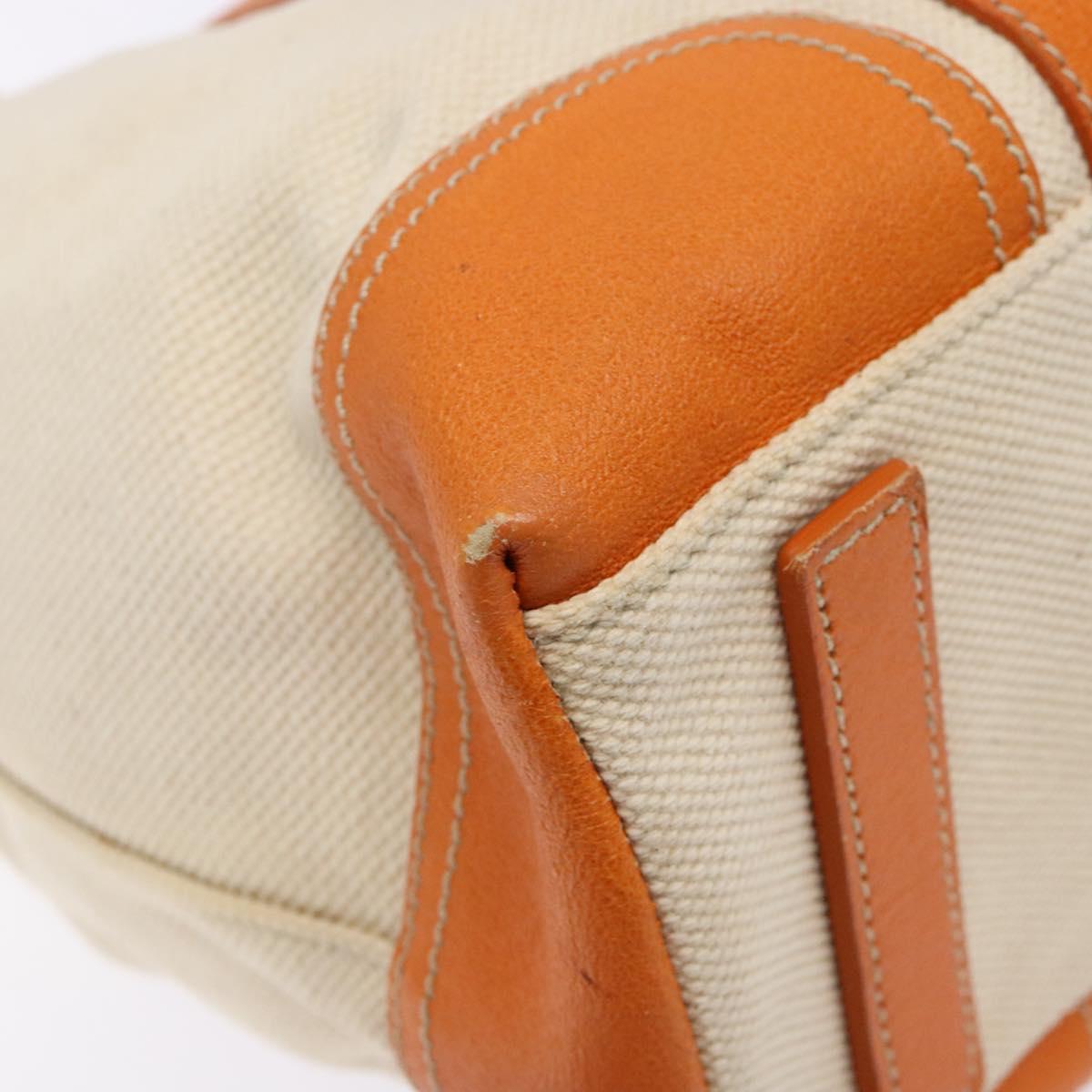 PRADA Hand Bag Canvas Beige Silver Auth 137717