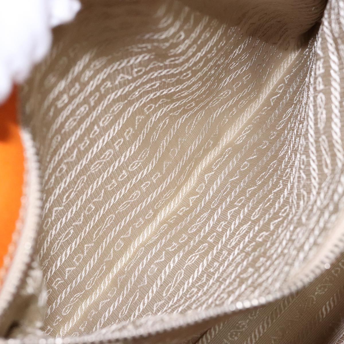 PRADA Hand Bag Canvas Beige Silver Auth 137717