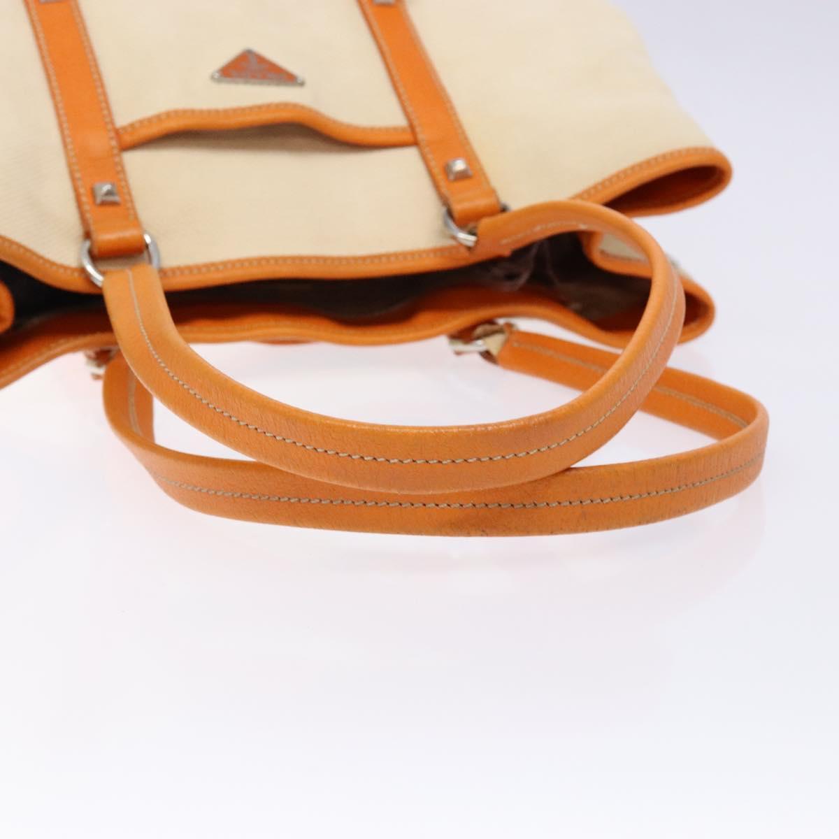 PRADA Hand Bag Canvas Beige Silver Auth 137717