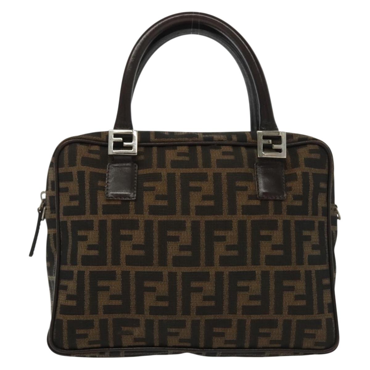 FENDI Zucca Canvas Hand Bag Brown Black Auth 137721