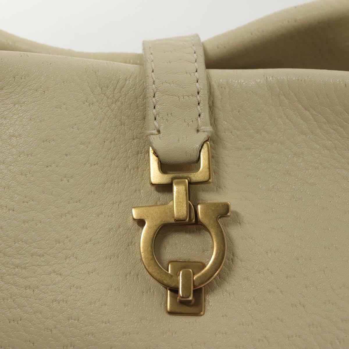 Salvatore Ferragamo Gancini Shoulder Bag Leather White Gold Auth 137725