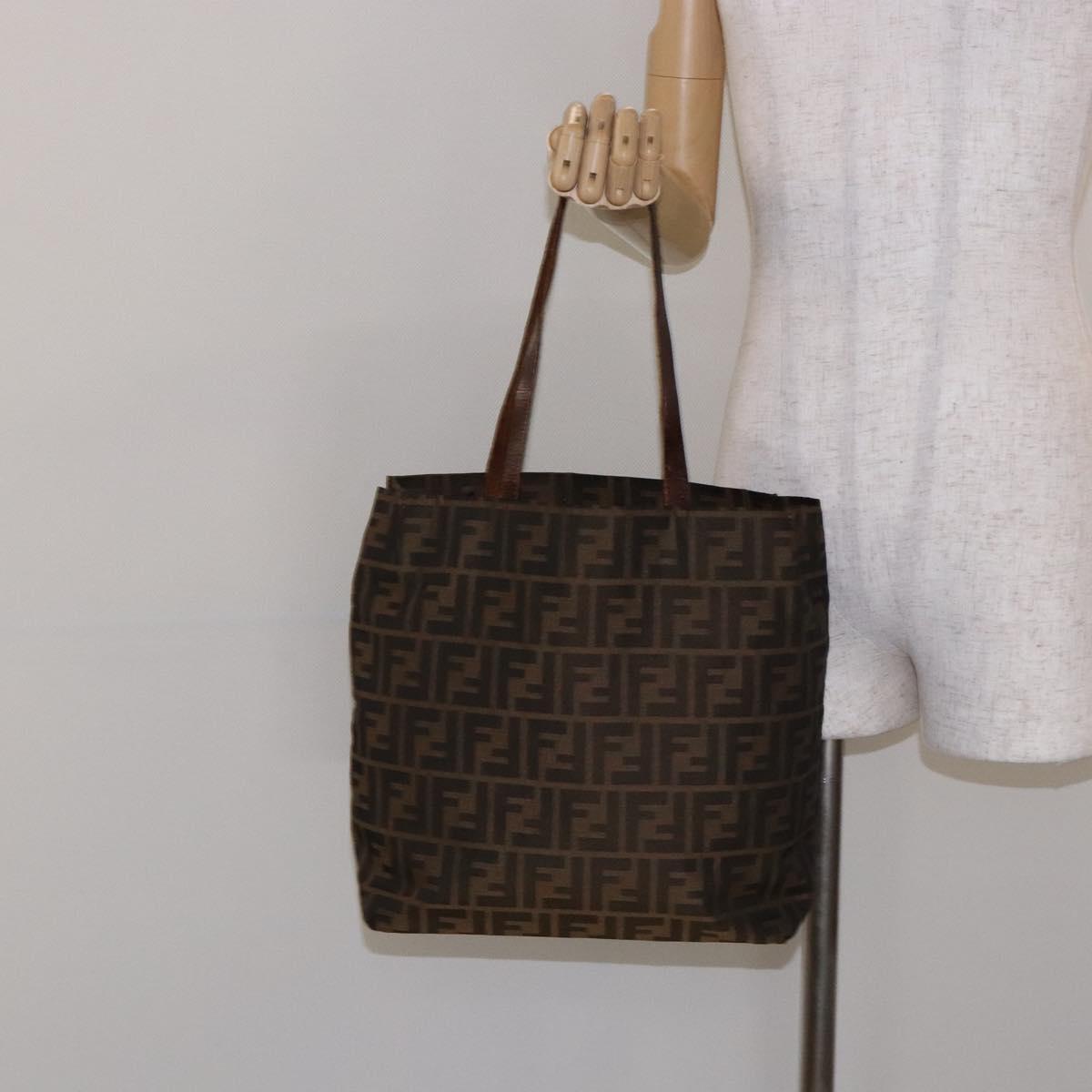 FENDI Zucca Canvas Tote Bag Black Brown Auth 137741