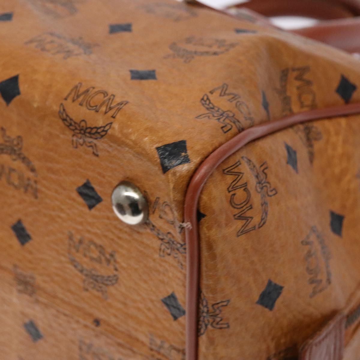 MCM Logogram Vicetos Hand Bag PVC Leather Brown Gold Auth 137750