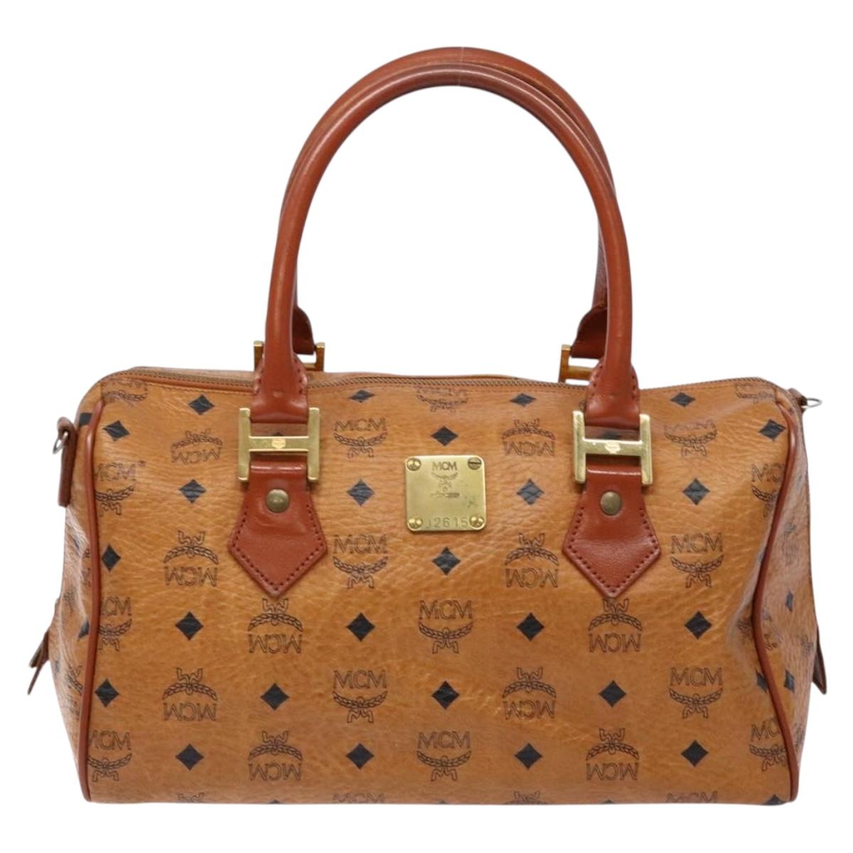 MCM Logogram Vicetos Hand Bag PVC Leather Brown Gold Auth 137750