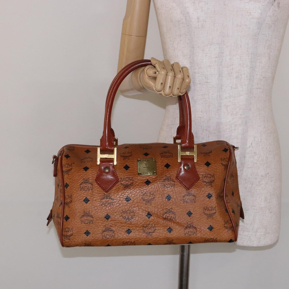 MCM Logogram Vicetos Hand Bag PVC Leather Brown Gold Auth 137750