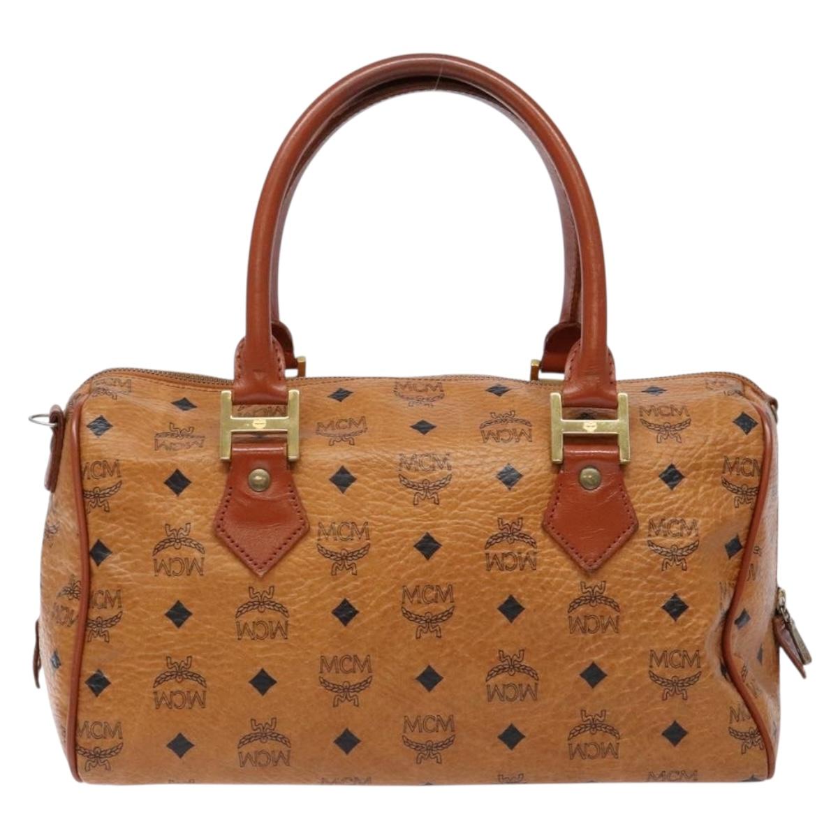 MCM Logogram Vicetos Hand Bag PVC Leather Brown Gold Auth 137750