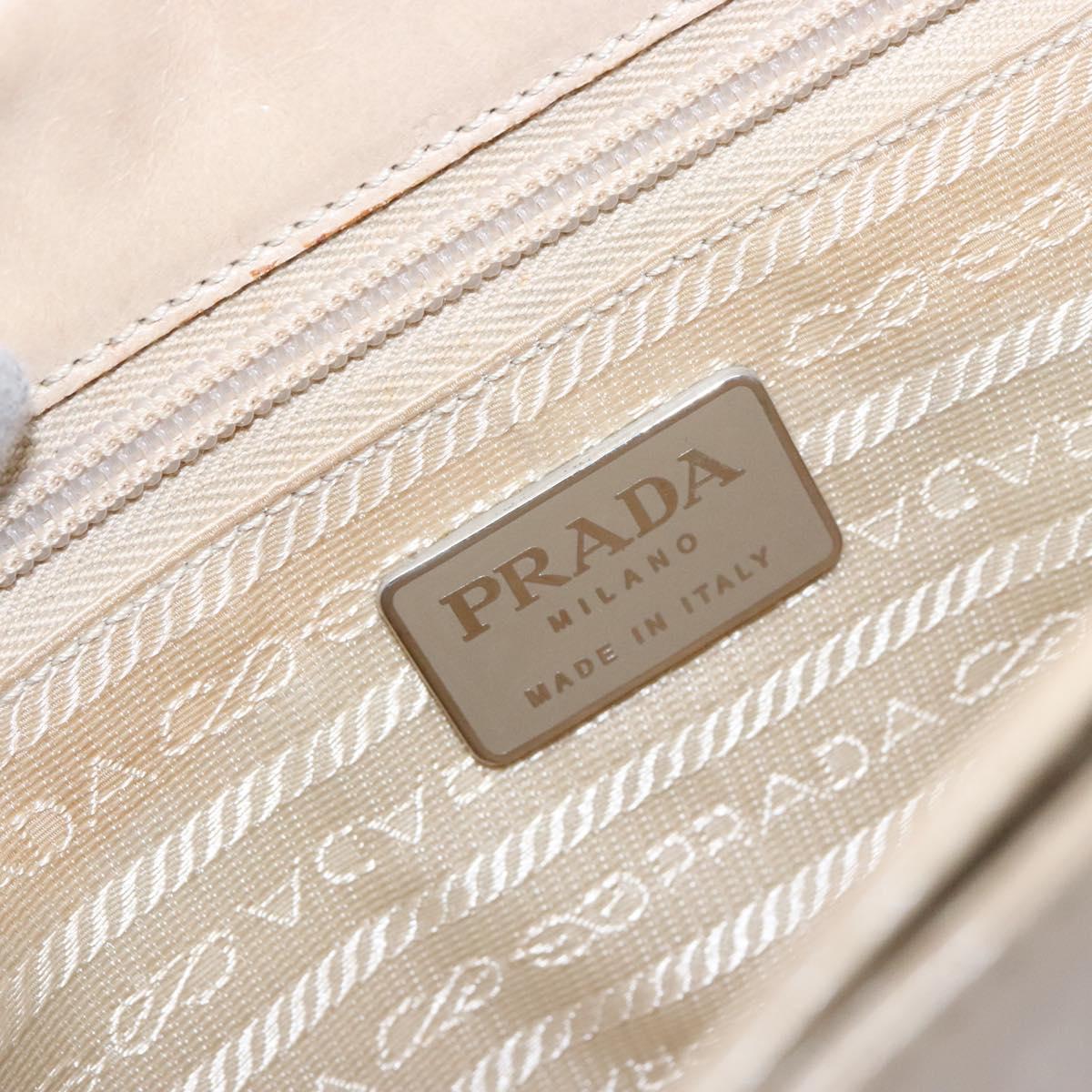 PRADA Chain Shoulder Bag Leather plastic Beige Silver Auth 137752