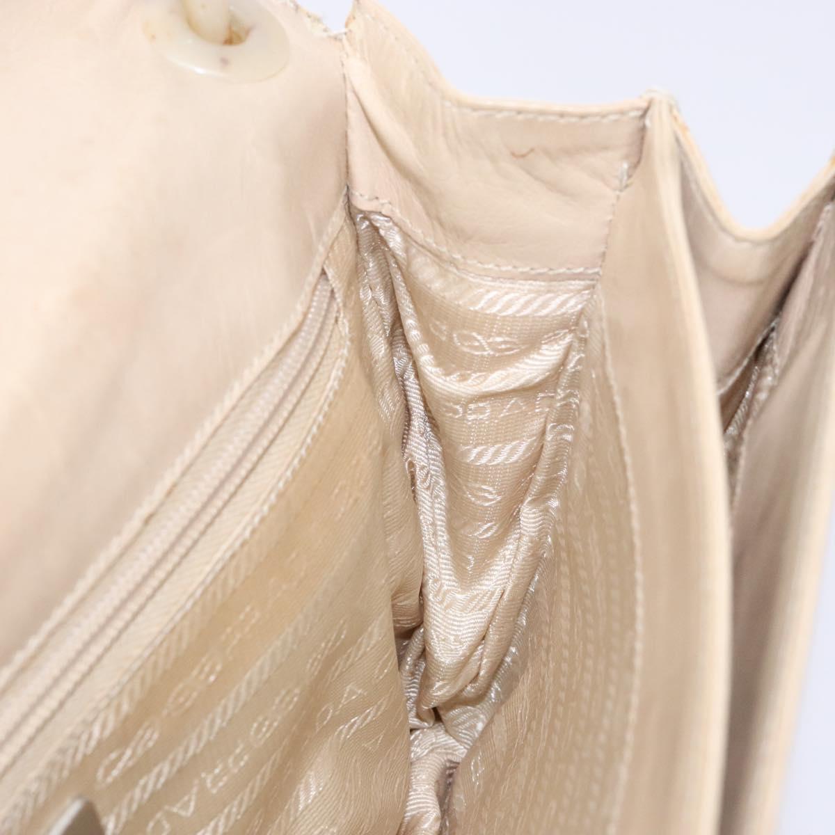 PRADA Chain Shoulder Bag Leather plastic Beige Silver Auth 137752