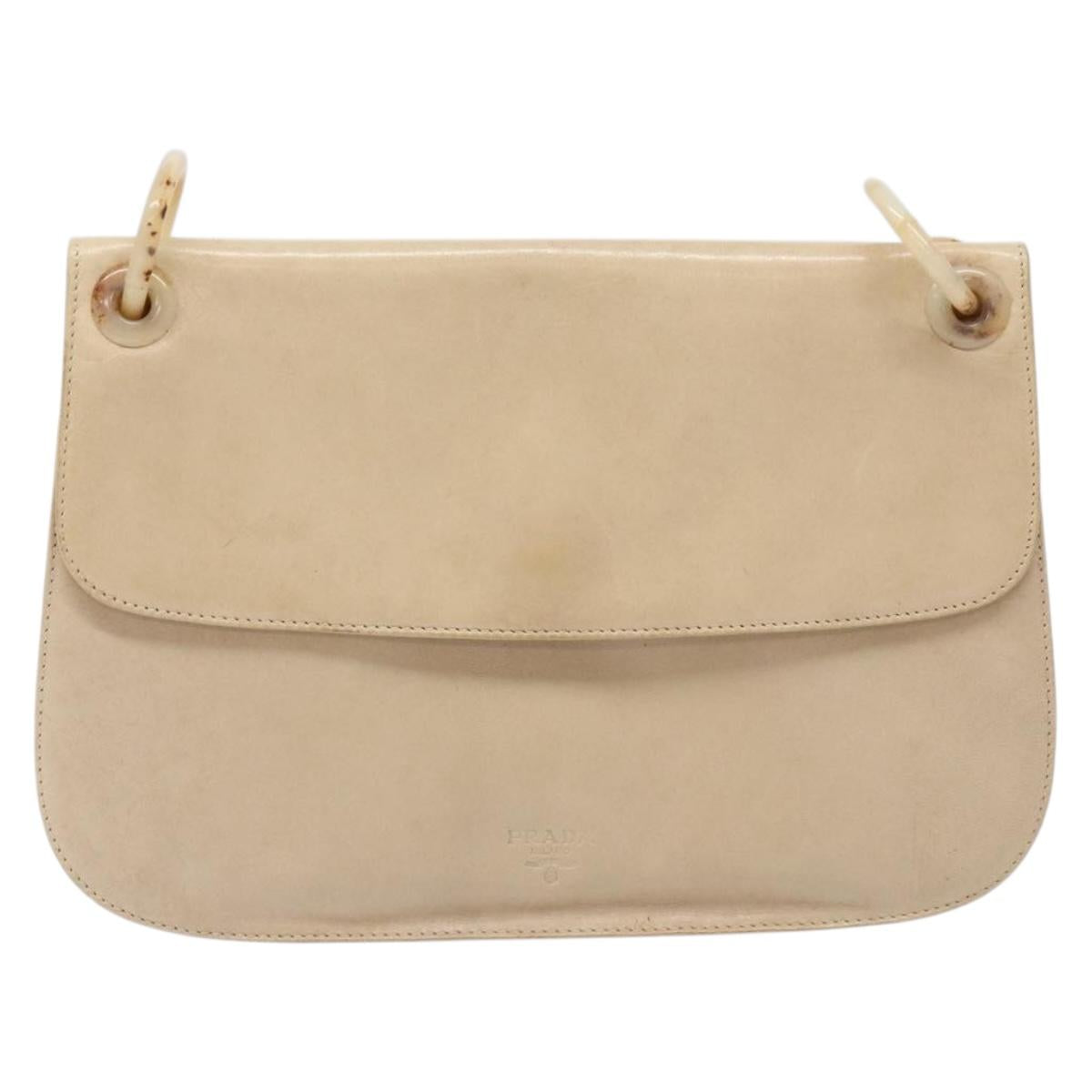 PRADA Chain Shoulder Bag Leather plastic Beige Silver Auth 137752