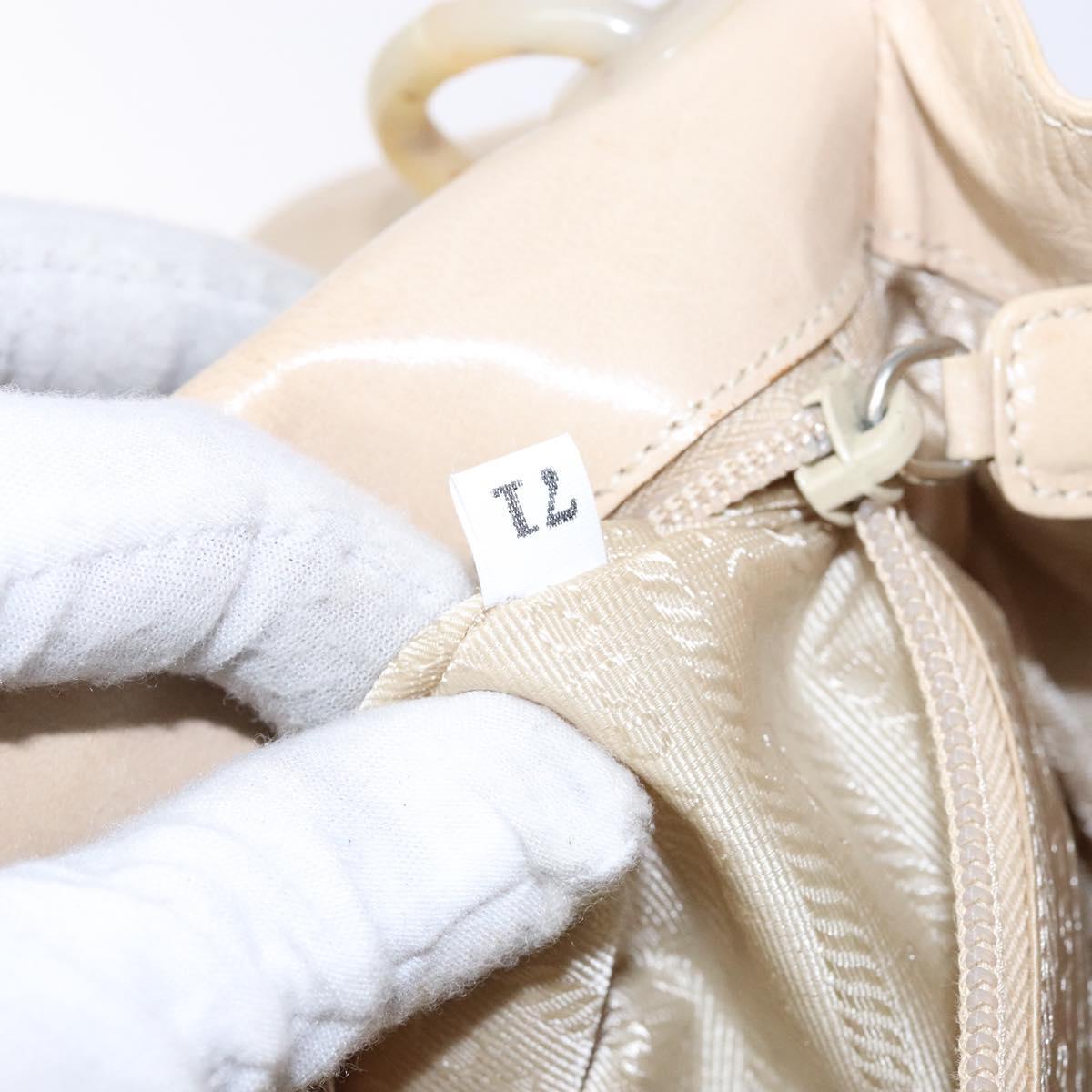 PRADA Chain Shoulder Bag Leather plastic Beige Silver Auth 137752