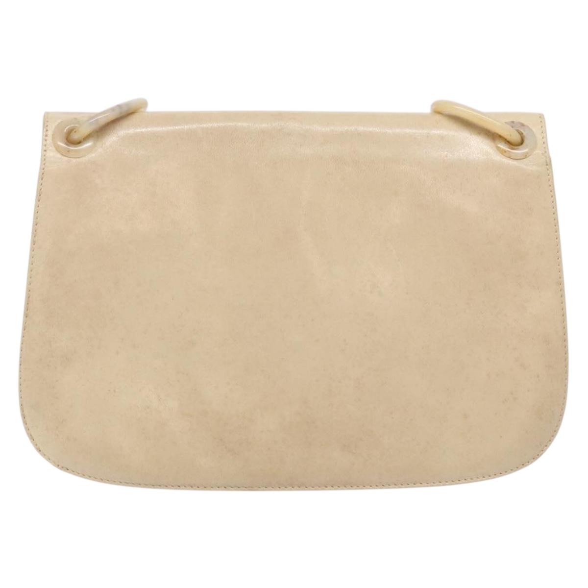 PRADA Chain Shoulder Bag Leather plastic Beige Silver Auth 137752