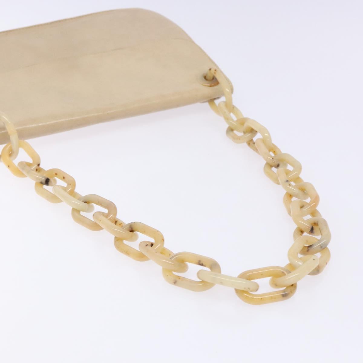 PRADA Chain Shoulder Bag Leather plastic Beige Silver Auth 137752