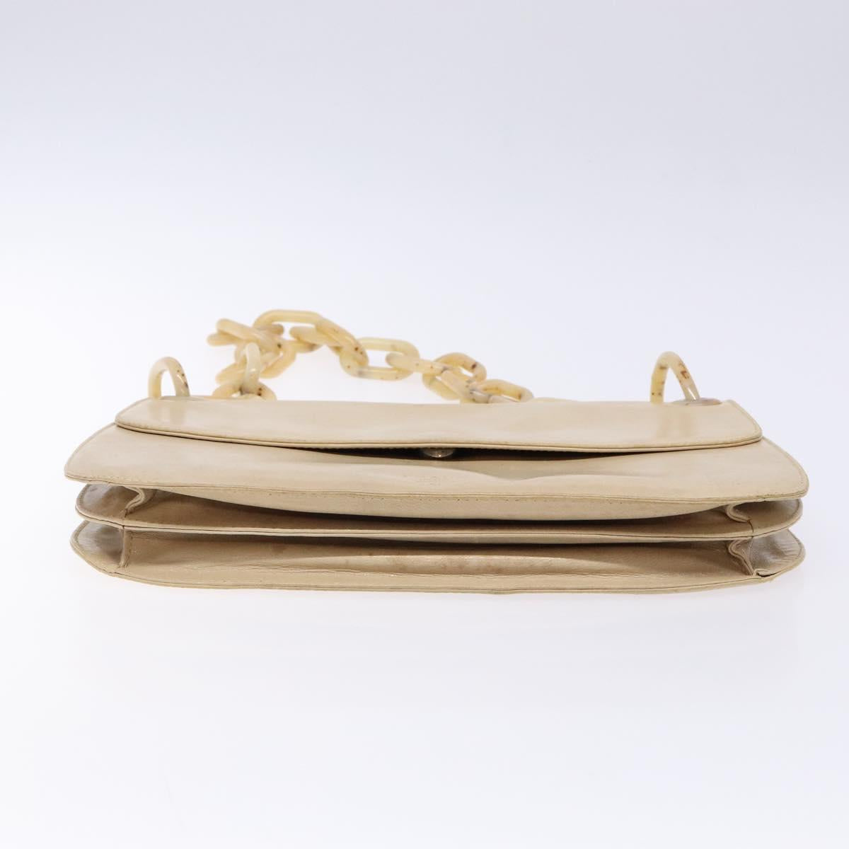 PRADA Chain Shoulder Bag Leather plastic Beige Silver Auth 137752