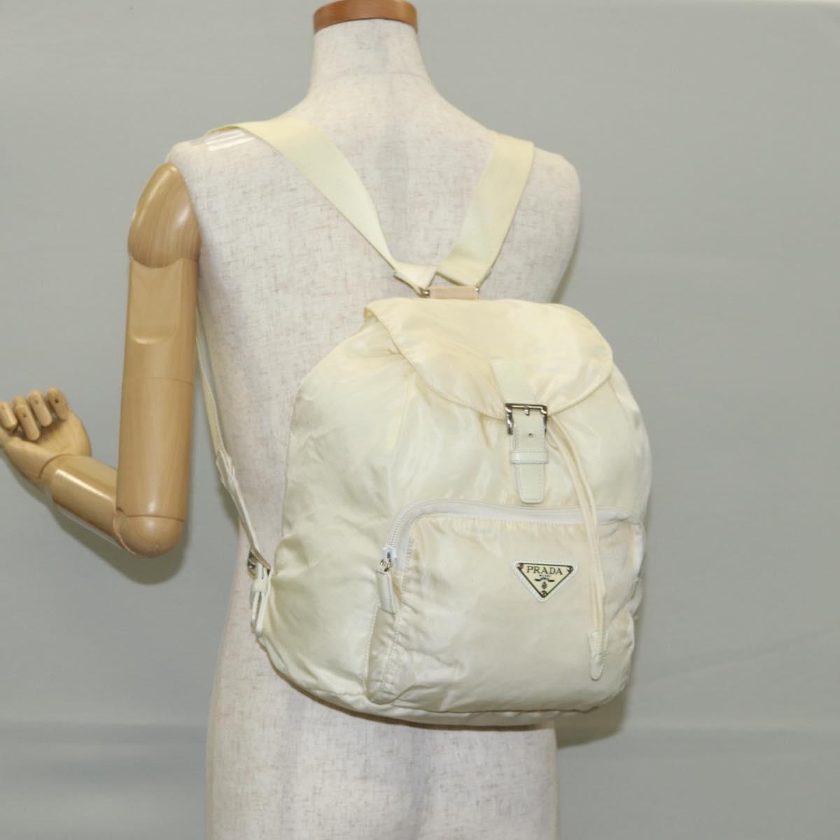 PRADA Backpack Nylon Cream Silver Auth 137765