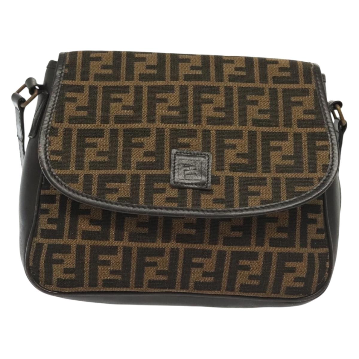 FENDI Zucca Canvas Shoulder Bag Vintage Black Brown Auth 137812
