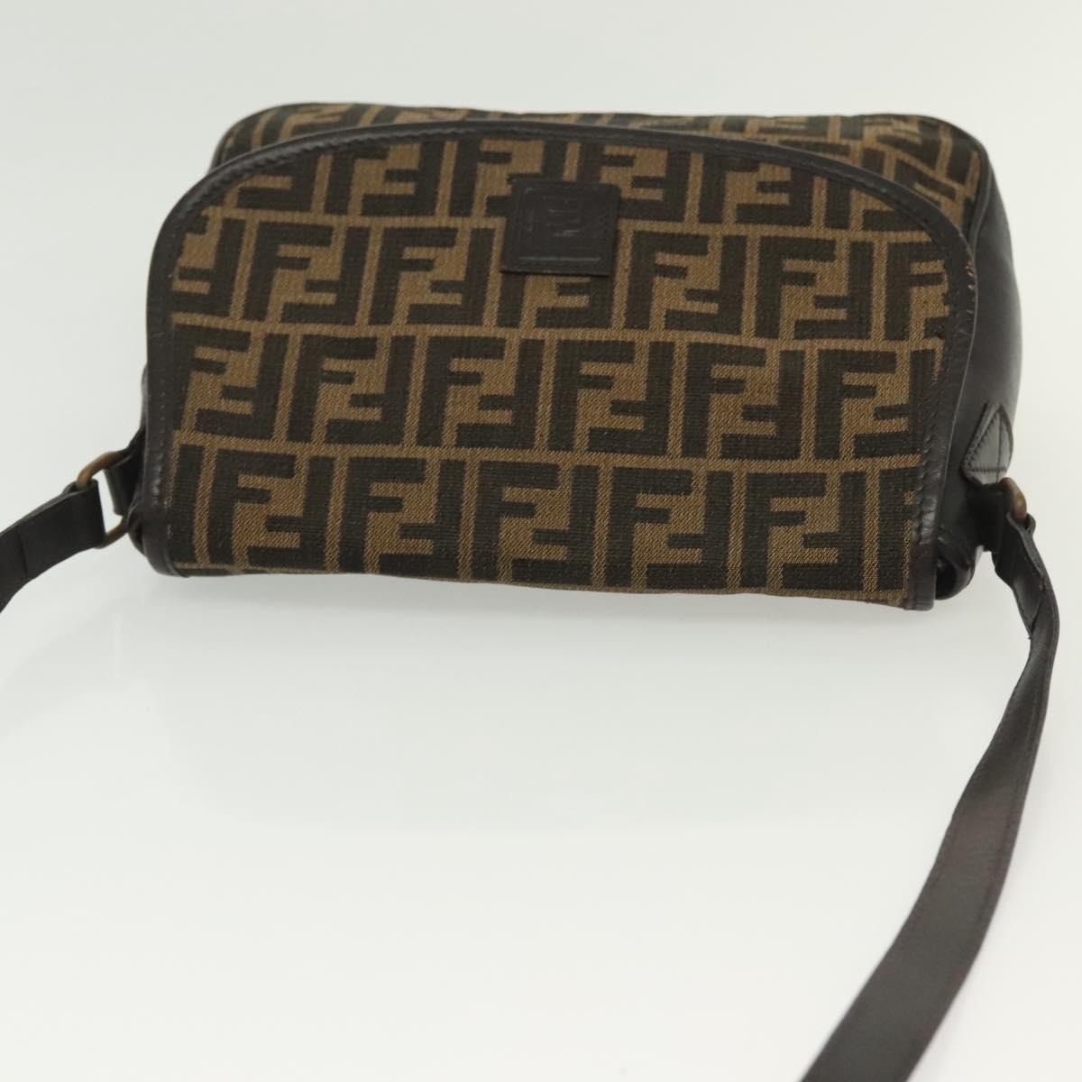FENDI Zucca Canvas Shoulder Bag Vintage Black Brown Auth 137812