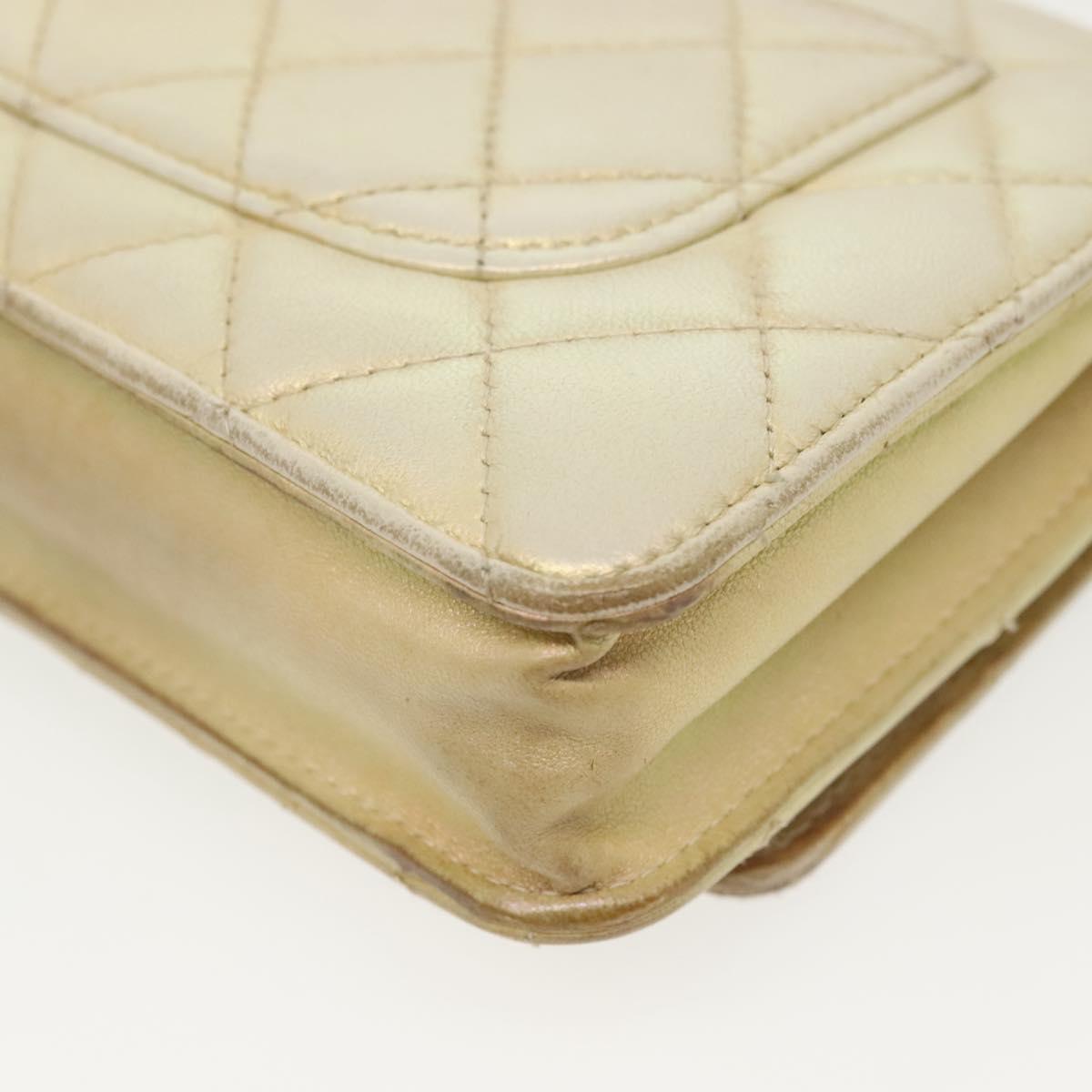 CHANEL Matelasse Chain Wallet Shoulder Bag Lamb Skin Gold Tone CC Auth 137823