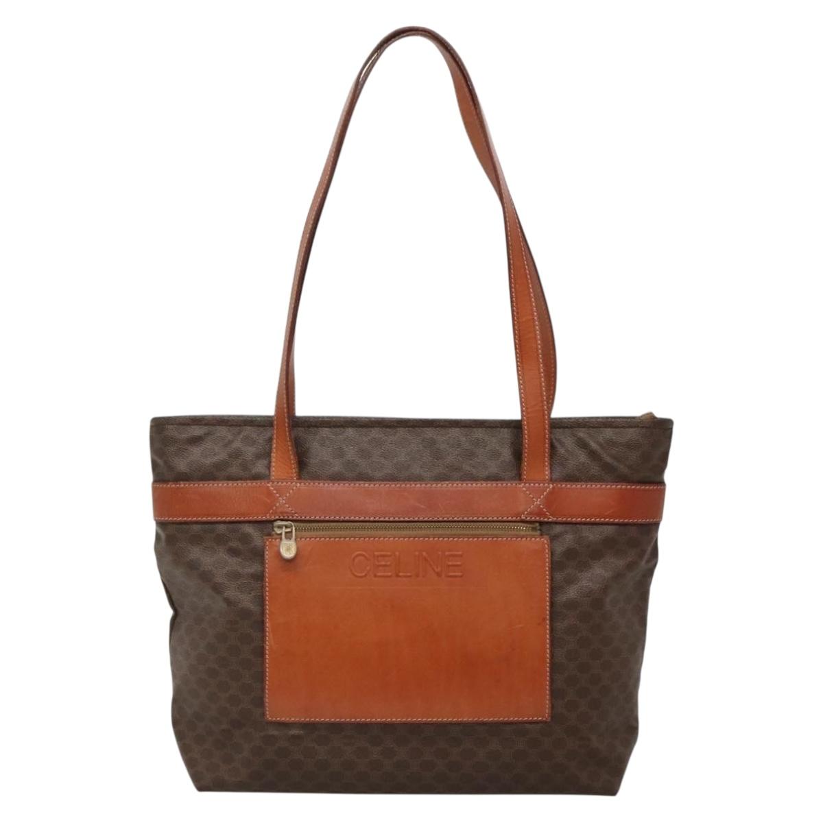 CELINE Macadam Canvas Tote Bag PVC Leather Brown Gold Auth 137828