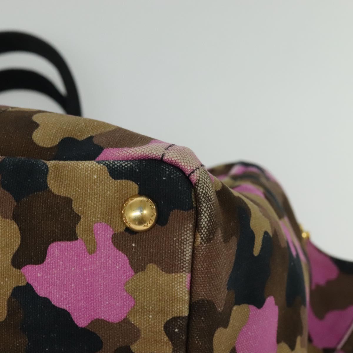 PRADA Camouflage Canapa GM Hand Bag Canvas Purple Gold Auth 137846