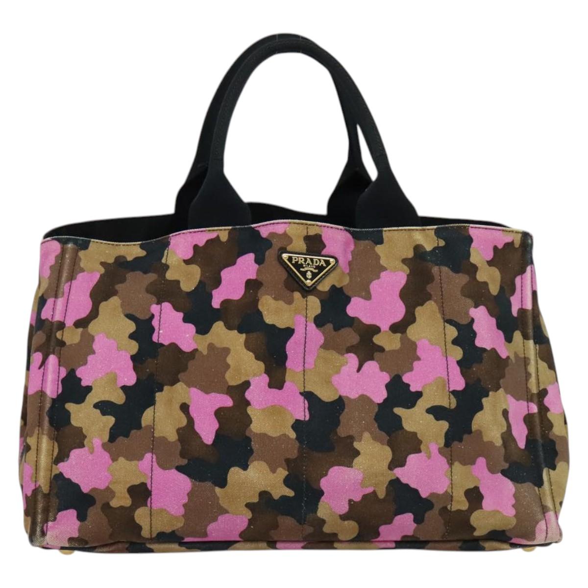 PRADA Camouflage Canapa GM Hand Bag Canvas Purple Gold Auth 137846