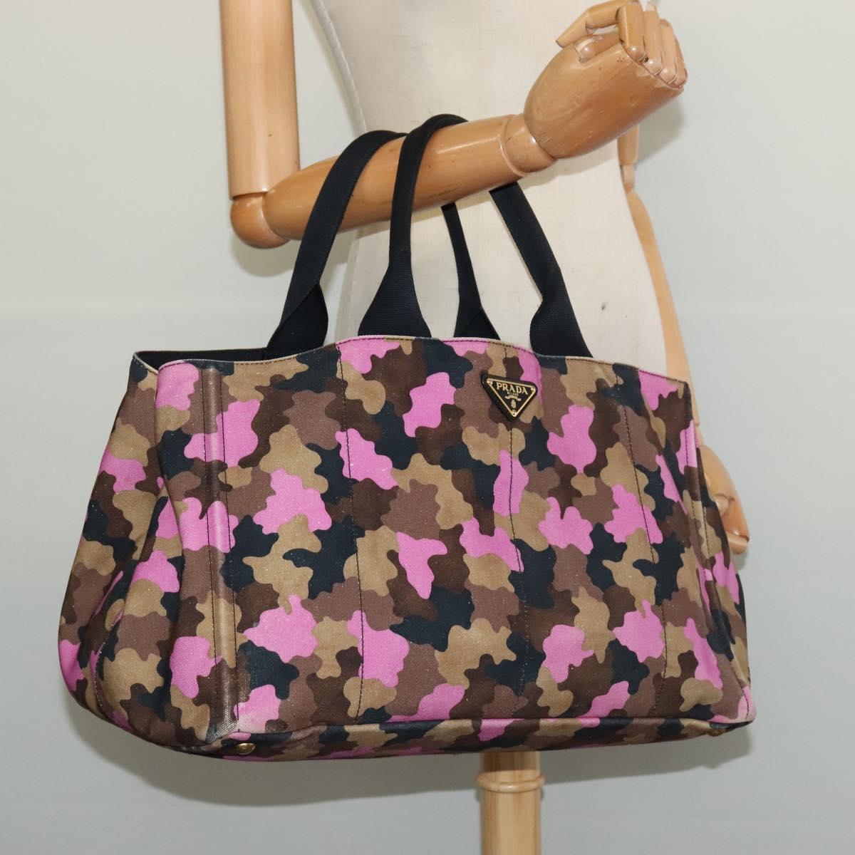 PRADA Camouflage Canapa GM Hand Bag Canvas Purple Gold Auth 137846