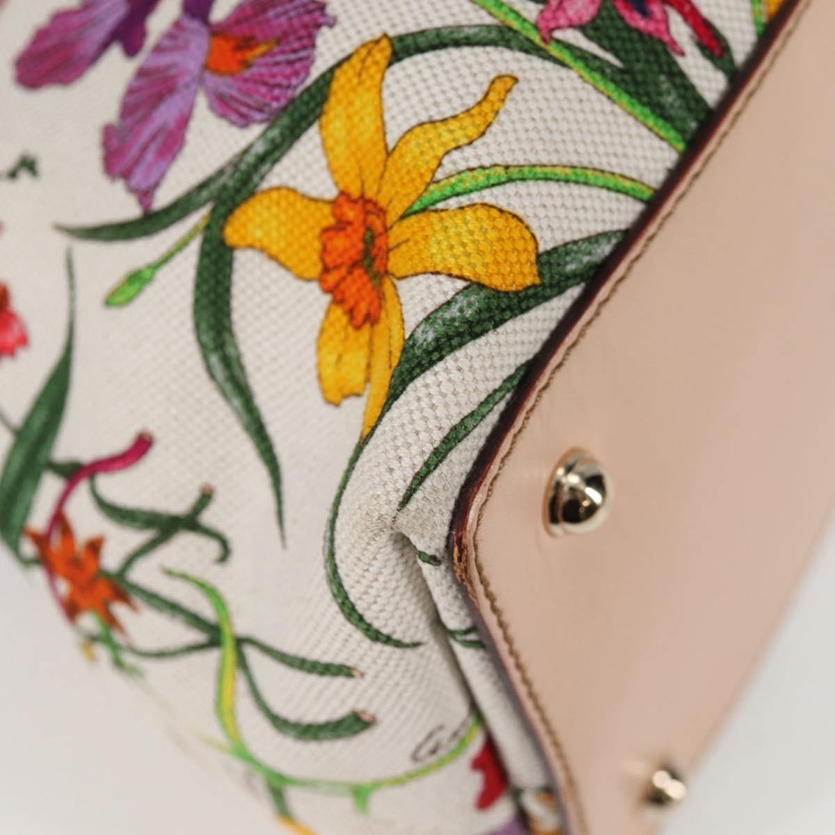 GUCCI Bamboo Flora Shoulder Bag Canvas Multicolor Gold 137395 Auth 137847A