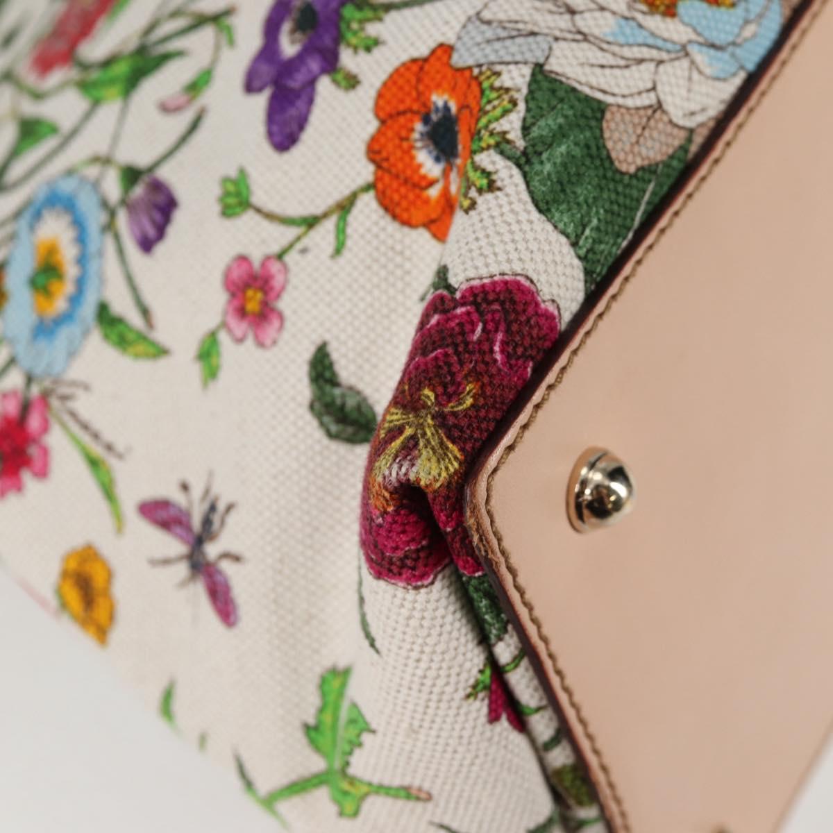 GUCCI Bamboo Flora Shoulder Bag Canvas Multicolor Gold 137395 Auth 137847A