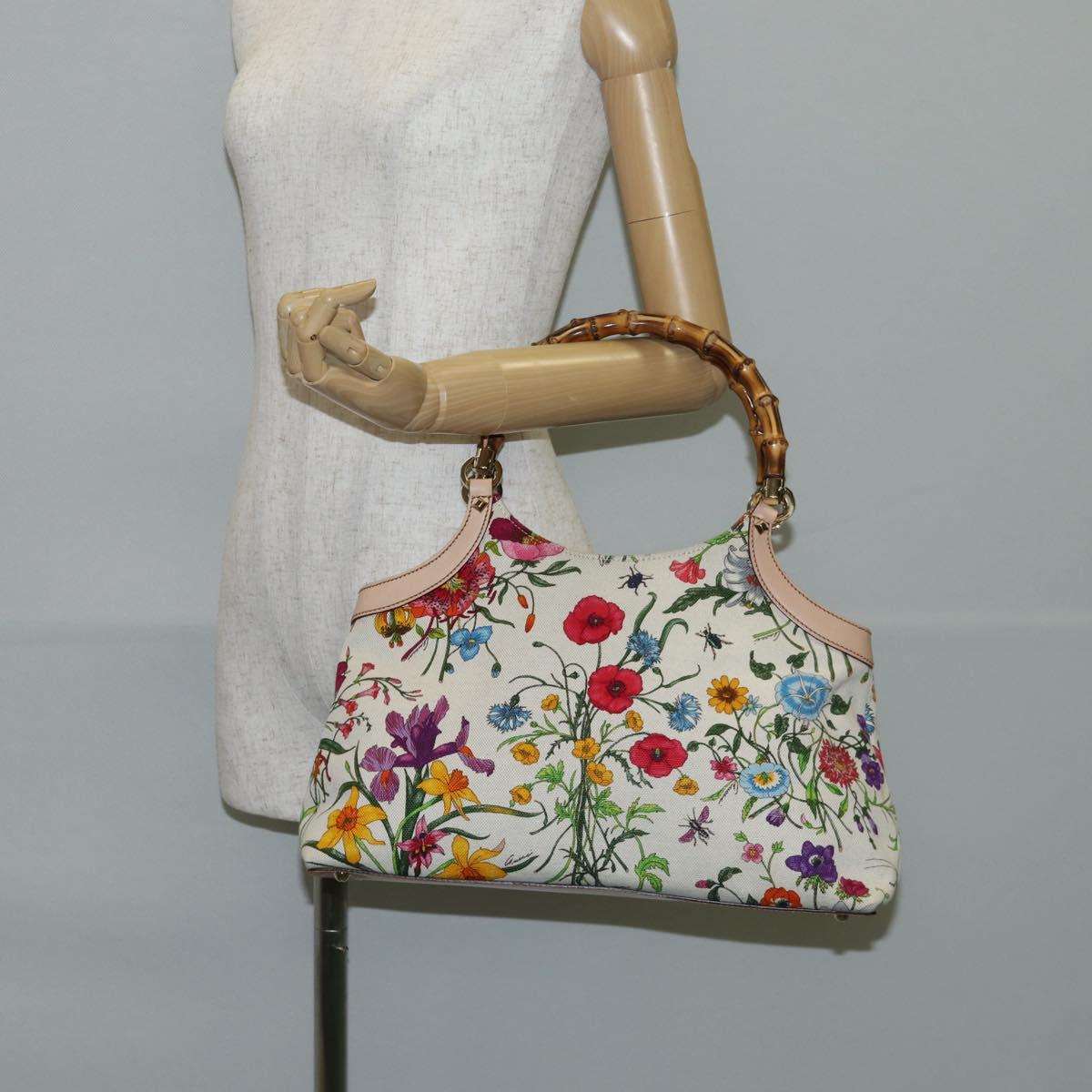 GUCCI Bamboo Flora Shoulder Bag Canvas Multicolor Gold 137395 Auth 137847A
