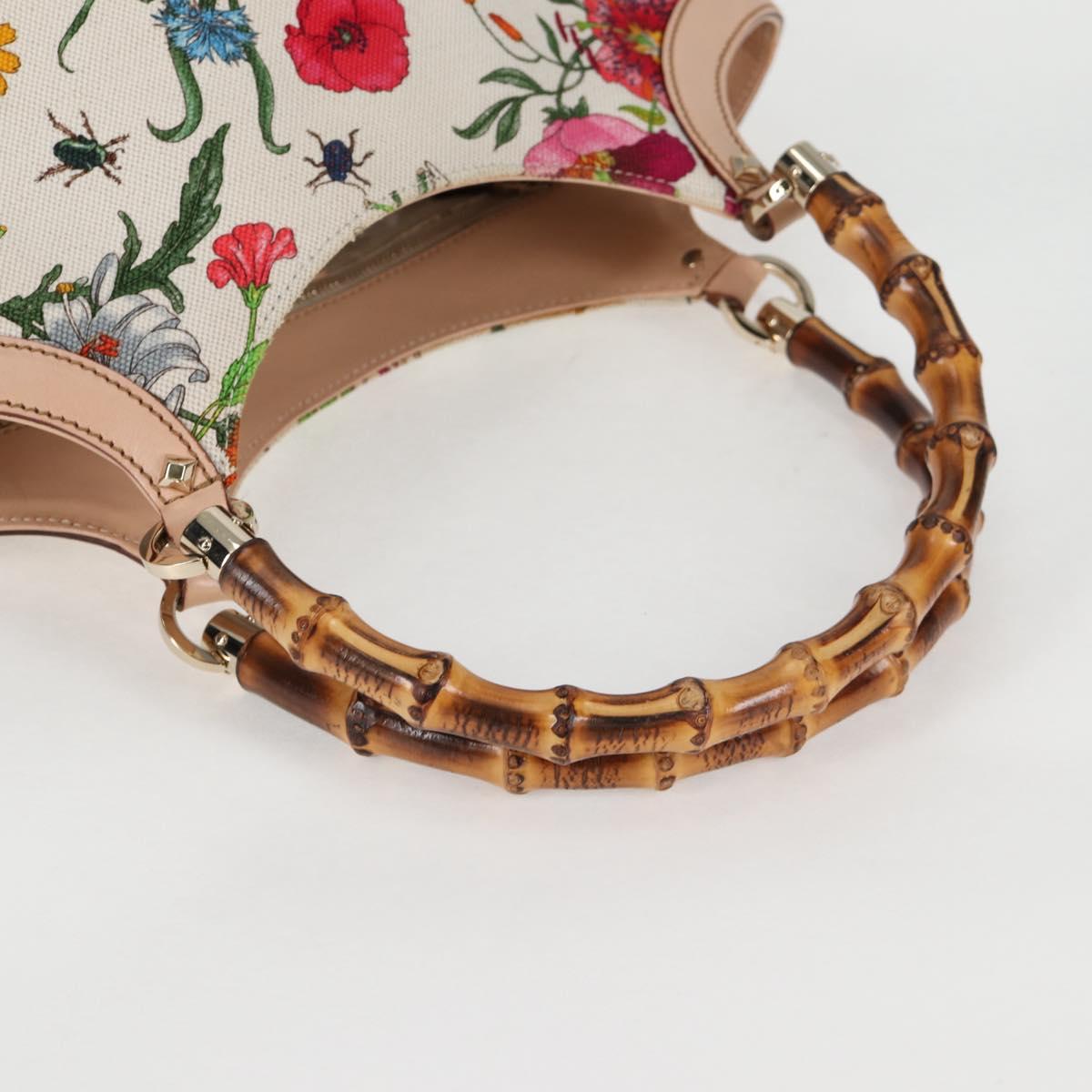 GUCCI Bamboo Flora Shoulder Bag Canvas Multicolor Gold 137395 Auth 137847A