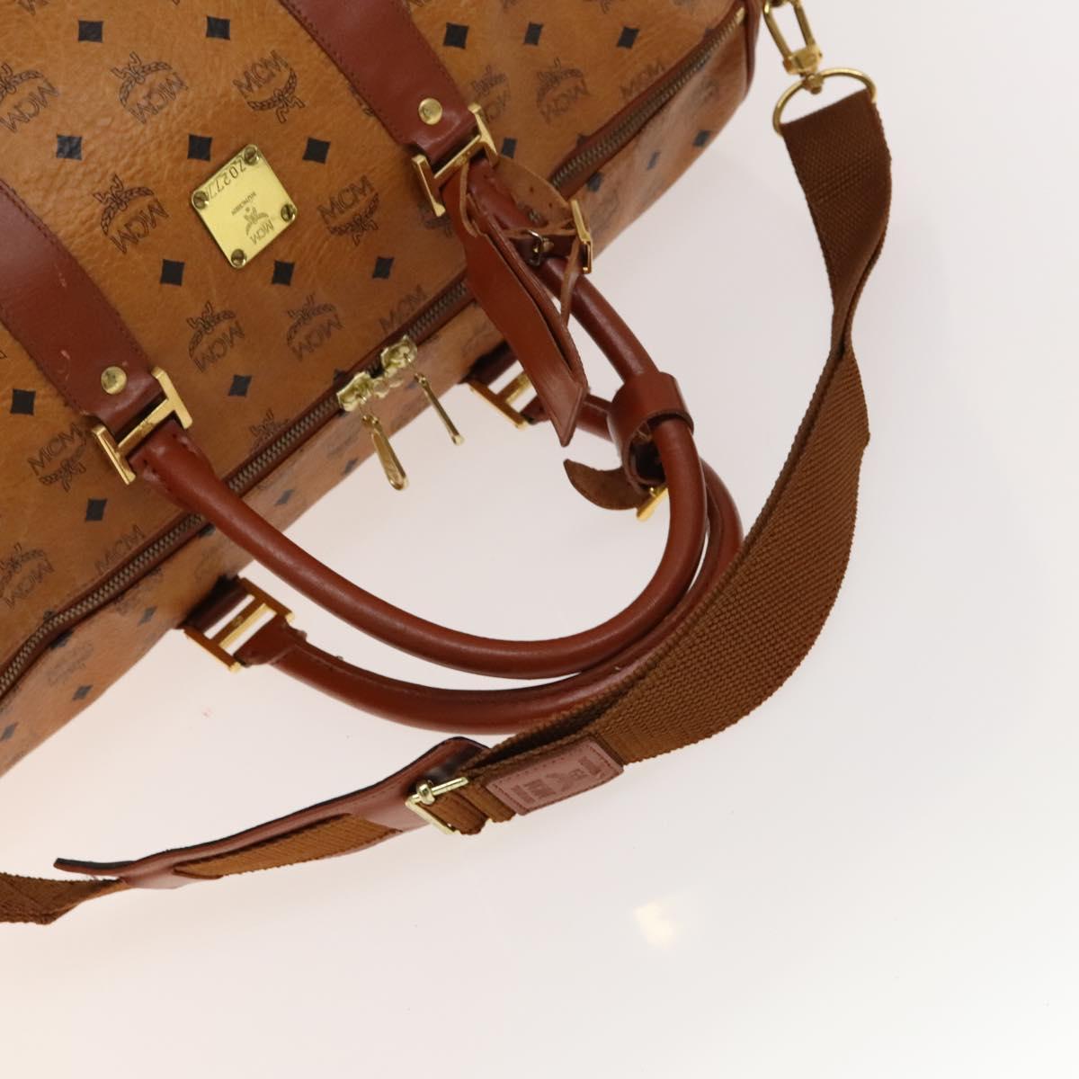 MCM Logogram Vicetos Boston Bag PVC Leather 2way Brown Gold Auth 137855