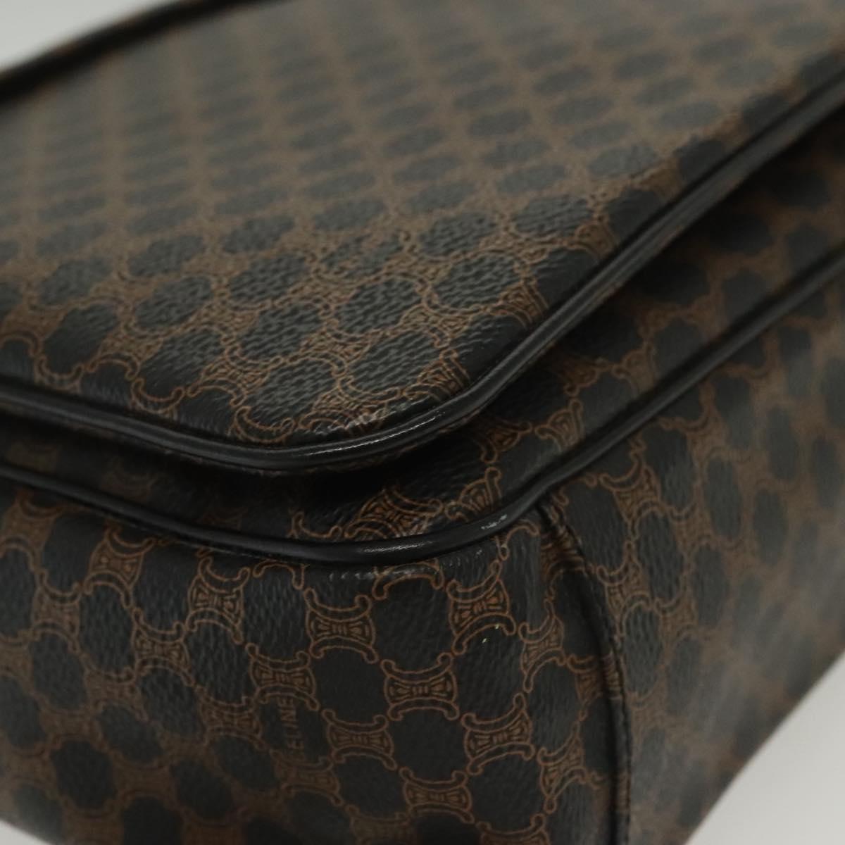 CELINE Macadam Canvas Shoulder Bag PVC Leather Black Gold Auth 137858