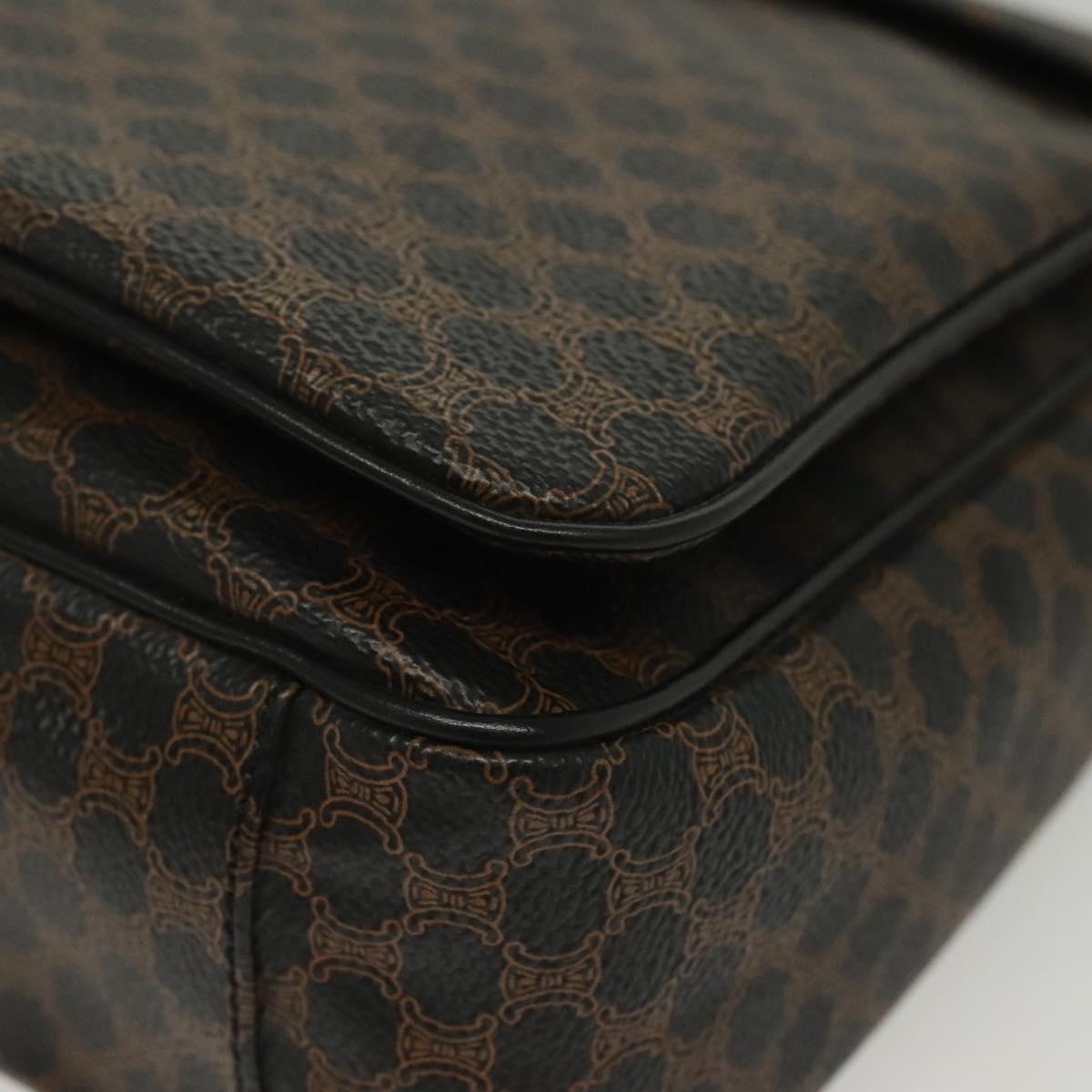 CELINE Macadam Canvas Shoulder Bag PVC Leather Black Gold Auth 137858