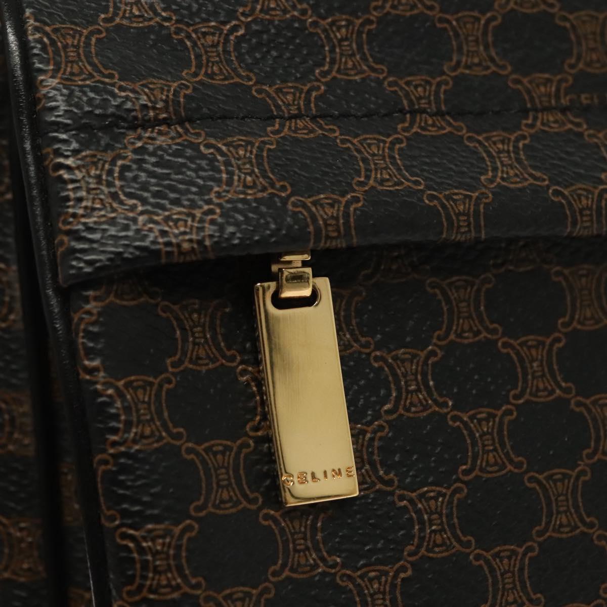 CELINE Macadam Canvas Shoulder Bag PVC Leather Black Gold Auth 137858
