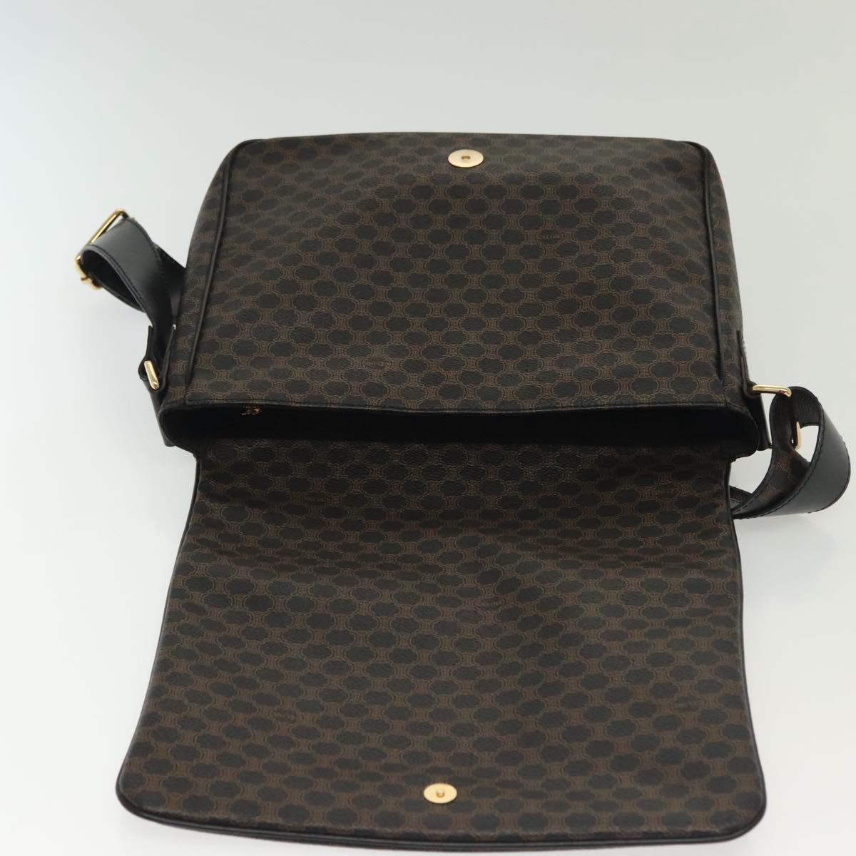 CELINE Macadam Canvas Shoulder Bag PVC Leather Black Gold Auth 137858