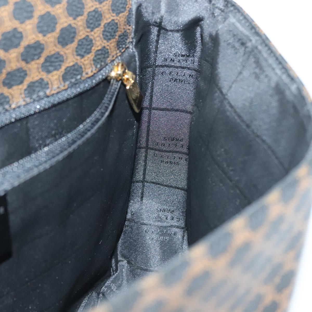 CELINE Macadam Canvas Shoulder Bag PVC Leather Black Gold Auth 137858