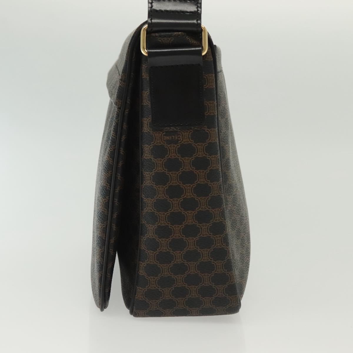 CELINE Macadam Canvas Shoulder Bag PVC Leather Black Gold Auth 137858