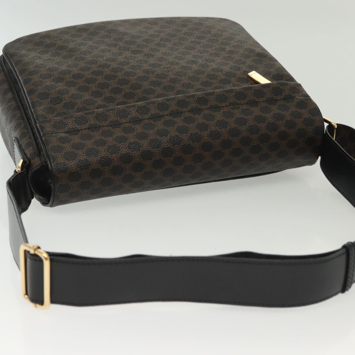CELINE Macadam Canvas Shoulder Bag PVC Leather Black Gold Auth 137858
