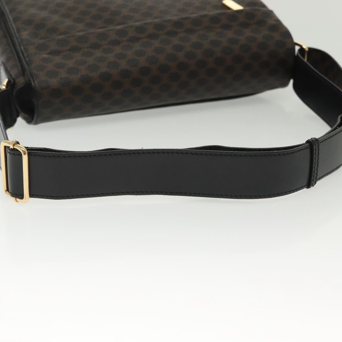 CELINE Macadam Canvas Shoulder Bag PVC Leather Black Gold Auth 137858