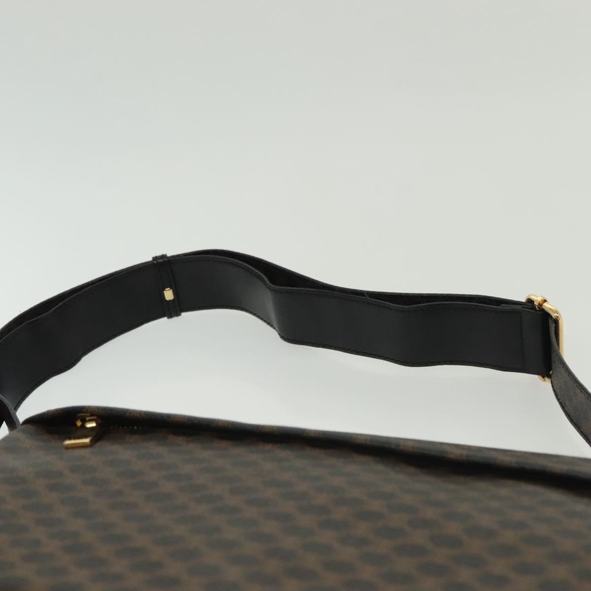 CELINE Macadam Canvas Shoulder Bag PVC Leather Black Gold Auth 137858