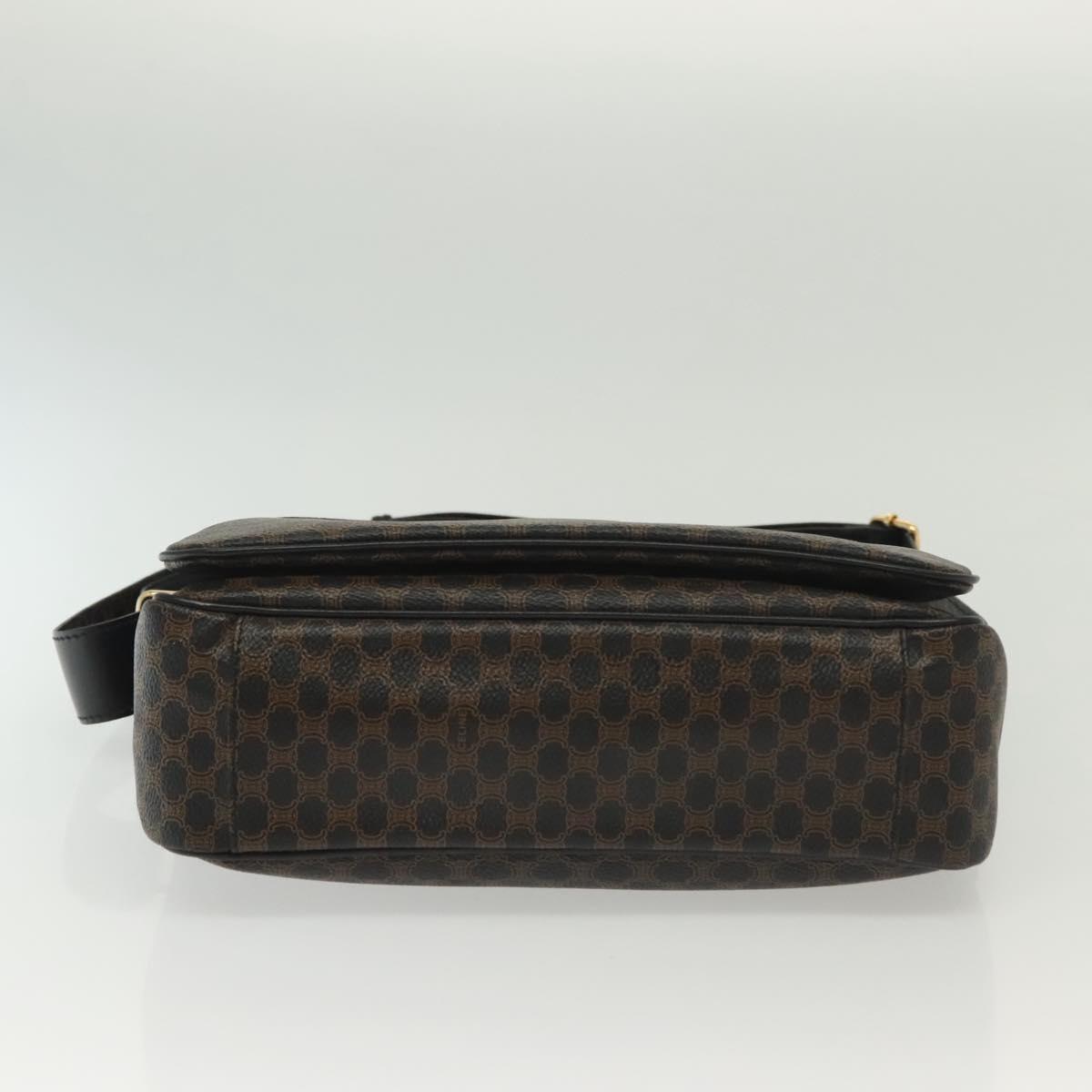 CELINE Macadam Canvas Shoulder Bag PVC Leather Black Gold Auth 137858