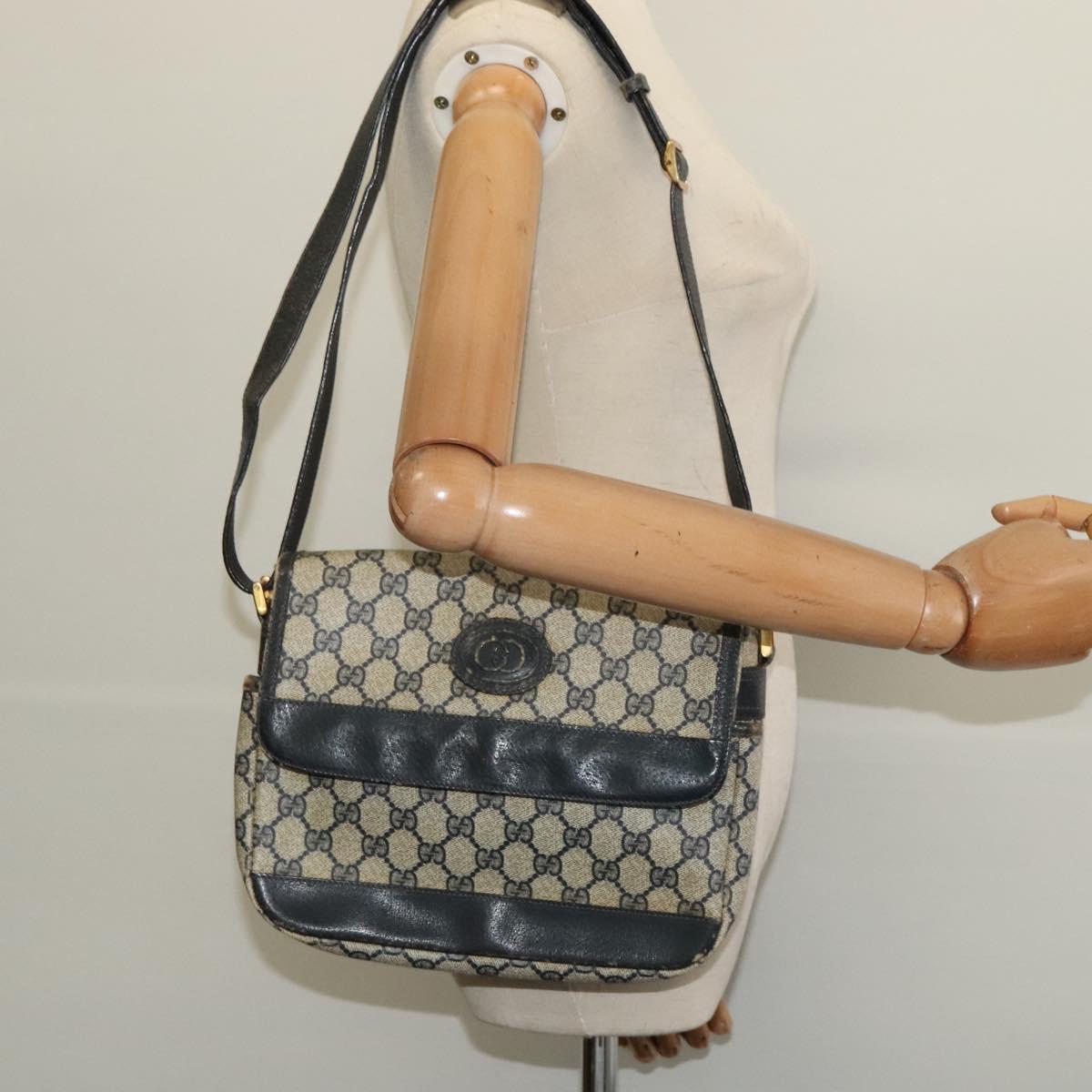 GUCCI GG Supreme Shoulder Bag PVC Navy Gold Auth 137864