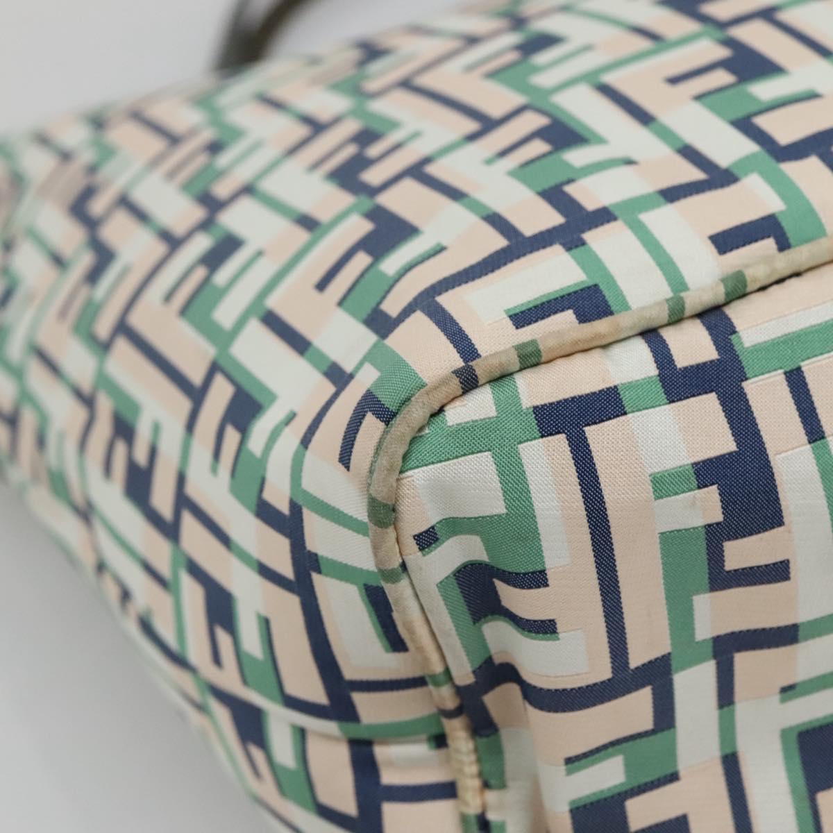 FENDI Zucca Canvas Tote Bag Green Silver Auth 137870