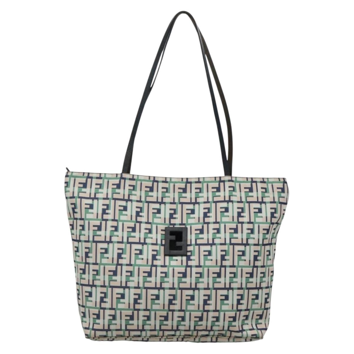 FENDI Zucca Canvas Tote Bag Green Silver Auth 137870