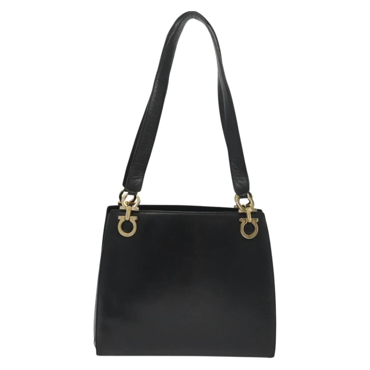 Salvatore Ferragamo Gancini Shoulder Bag Leather Black Gold Auth 137871