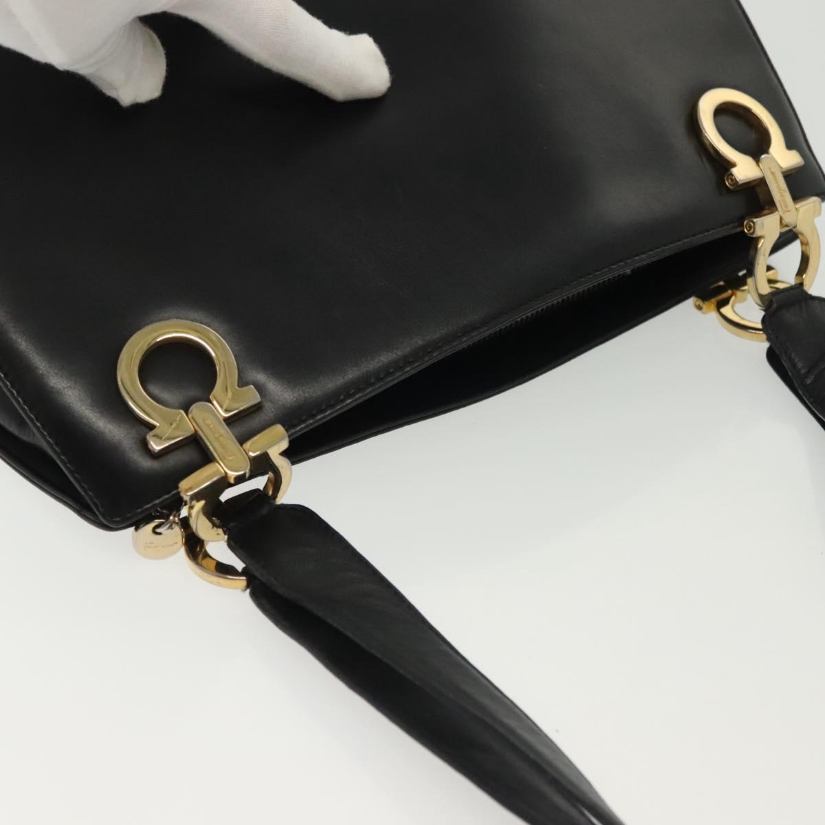 Salvatore Ferragamo Gancini Shoulder Bag Leather Black Gold Auth 137871