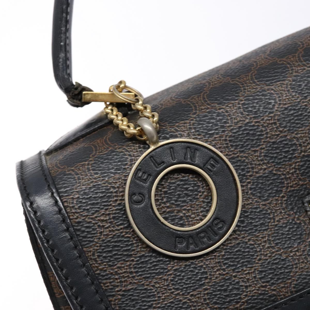 CELINE Macadam Canvas Hand Bag PVC Leather Black Gold Auth 137885A