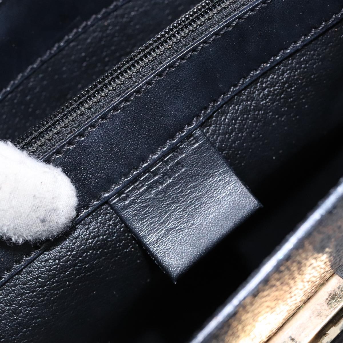 CELINE Macadam Canvas Hand Bag PVC Leather Black Gold Auth 137885A